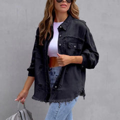 Vintage Ripped Denim Jacket for Women - Trendy Mix