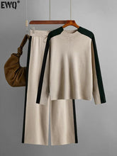 Warm Ladies Clothing O Collar Long Sleeve Loose Sweater Casual Top High Waist Pants Black Trousers 2 Piece Set 2024 Autumn - Trendy Mix