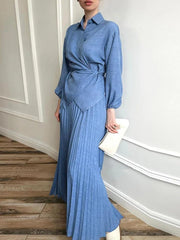 Women’s 2-Piece Lace-Up Shirt & A-Line Skirt Set - Trendy Mix