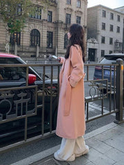 Elegant Comfort: 2024 Korean Loose-Fit Belted Wool Overcoat - Trendy Mix