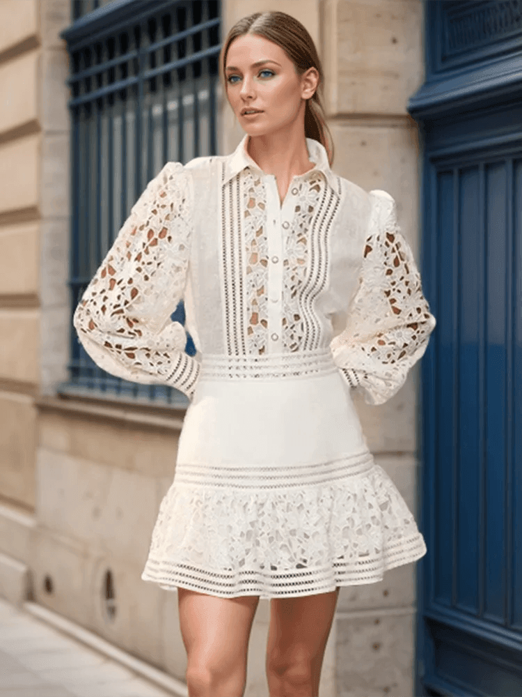 Embroidered Two-Piece Set: Lapel Top & Mini Skirt - Trendy Mix