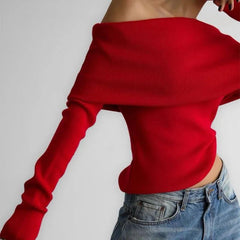 Off-Shoulder Knitted Sweater for Women - Trendy Mix
