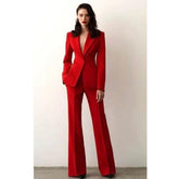 Serge Two-piece Suit Single-breasted Solid Color Business Casual New in Matching Groups of Pant Sets Luxury Blazers Women's Set - Trendy Mix