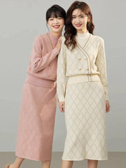 Plaid Sweaters 2 Piece Sets Women Causal Half Turtleneck Knit Pullover Korean Tracksuit Slim High Waist Knitwear Skirts Clothes - Trendy Mix