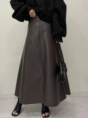 High-Waisted PU Leather A-Line Skirt for Women - Trendy Mix