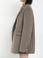 Chic Ven: 2024 Mid-Length Wool Blend Blazer Coat - Trendy Mix