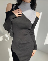 Chic Colorblock Off-Shoulder Dress - Trendy Mix