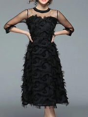 Luxury Women Evening Party Dresses New Arrival 2024 Autumn Fashion Tassel O-neck Elegant Black Female Dress - Trendy Mix