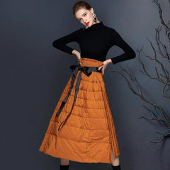 Winter new arrival Down Skirt A-line warm down skirt women's fashion long Package Buttocks warm white duck down skirt - Trendy Mix