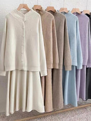 2024 Women's Oversized Knitted Cardigan & Skirt Set - Trendy Mix