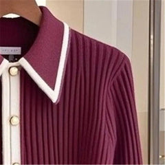 Wine Red Polo Knit Cardigan
