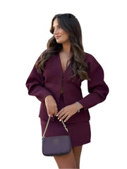 V-Neck Cardigan & High-Waist Mini Skirt Set - Trendy Mix