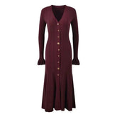 V-Neck Knit Slim Long Dress - Trendy Mix