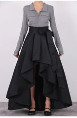 Women's Runway Fashion Spring Autumn Designer Irregular Black Skirt Female Winter Elastic High Waist A-line Skirt - Trendy Mix