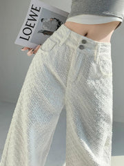 Designer High-Waist Wide-Leg White Jeans - Trendy Mix