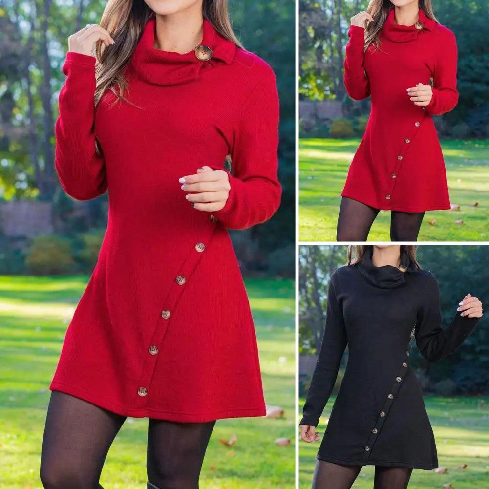 Button Design High-Waist Mini Dress - Trendy Mix