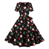 2024 Christmas Print Slimming Knee - Length Dress - Trendy Mix