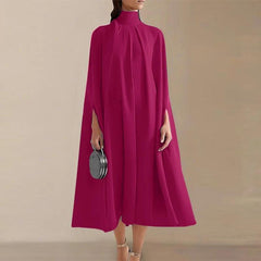 Elegant Bat Sleeve Turtleneck Midi Party Dress - Trendy Mix