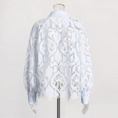 Hollow Out Minimalist Lapel Blouse for Women - Trendy Mix