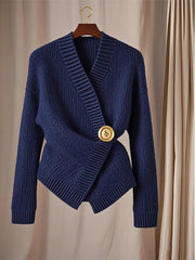 Retro Navy Blue Sweater & A-Line Maxi Skirt Set - Trendy Mix