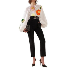 Womens elegent Blouses shirts 2024 autumn spring Women clothing Long Sleeves Loose Pleated Flower Print Tops Ladies - Trendy Mix