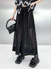 High Elastic Waist Black Hollow-Out Wide Leg Pants - Trendy Mix