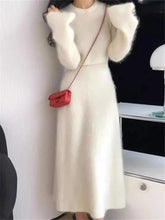 Women's White Woolen Two-Piece Skirt & Coat Set - Trendy Mix