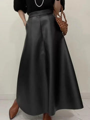 High-Waisted PU Leather A-Line Skirt for Women - Trendy Mix