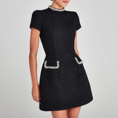 Fashion O-Neck Beaded A-Line Party Dress - Trendy Mix