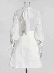 Elegant Two-Piece Set: Stand Collar Top & A-Line Skirt - Trendy Mix