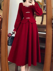Autumn Elegance: Luxe Red Patchwork Maxi Dress - Trendy Mix