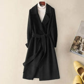 Women's Woolen Coat with Belt - Trendy Mix