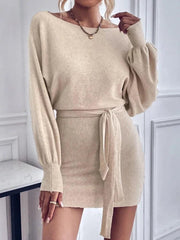 Chic Belted Knit Bodycon Dress - Trendy Mix