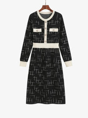 Vintage New Women's Clothing Elegant Slim Casual 2024 Korean Fashion Buttons Lady O-neck Long Sleeve Temperament Dresses Sweet - Trendy Mix