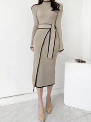 Long Sleeve Women Knitted Dress Autumn Korean Fashion Casual Knit - Trendy Mix