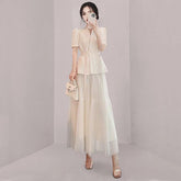 Elegant Spring 2-Piece Blazer & Pleated Skirt Set - Trendy Mix