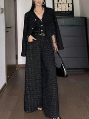 Casual Two-Piece Set: Coat & V-Neck Jumpsuit - Trendy Mix