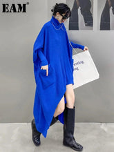 Blue Irregular Turtleneck Knitted Sweater - Trendy Mix