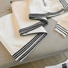 Women Knitted 2 Piece Suit Sweater cardigan Top And Pant Two Piece Set Matching Outfit Stripe Elegant Chic Winter Clothing - Trendy Mix