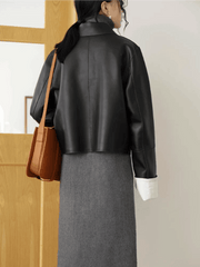 Vintage Luxe: Retro Short Leather Jacket with Chic Collar - Trendy Mix