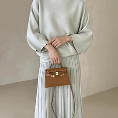 Korean Chic Elegant Casual Loose Knit Sets O Neck Batwing Sleeve Pullover Sweater +High Waist Pleated Skirt Women Suit 2024 Fall