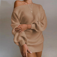 Cozy Glam Off-Shoulder Sweater Dress - Trendy Mix