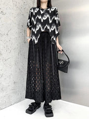 Women Black Pattern Printed Big Size Casual T-shirt New Round Neck Short Sleeve Fashion Tide Spring Summer 2024 - Trendy Mix