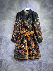 High-Quality Multicolor Printed Trench Coat for Women - Trendy Mix