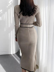 Long Sleeve Women Knitted Dress Autumn Korean Fashion Casual Knit - Trendy Mix