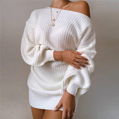 Cozy Glam Off-Shoulder Sweater Dress - Trendy Mix