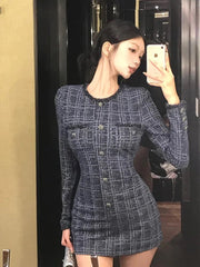 Elegant French Vintage Long-Sleeve Party Dress – Sweet & Chic Mini - Trendy Mix