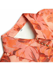 Printed Fashion Elegant Dresses For Women Lapel Lantern Sleeve Single Breasted Bandage Midi Dress 2024 Summer New - Trendy Mix