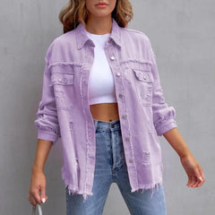 Vintage Ripped Denim Jacket for Women - Trendy Mix