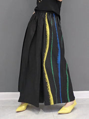 Women Black Striped Color-block Wide Leg Pants High Elastic Waist New Loose Trousers Fashion Spring Autumn 2024 - Trendy Mix